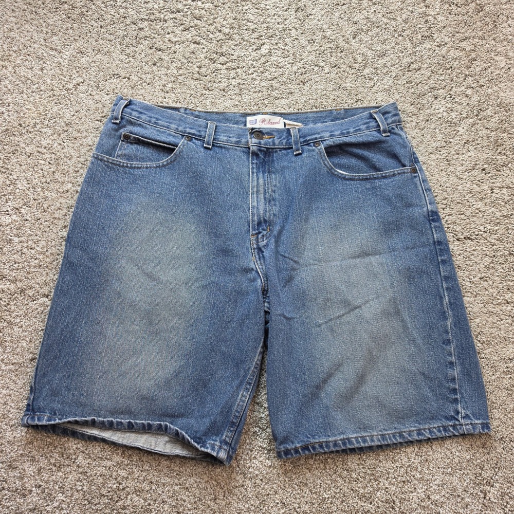 VINTAGE Faded Glory Denim Shorts Mens 38 Blue Cotton Relaxed Fit Jorts 06/07